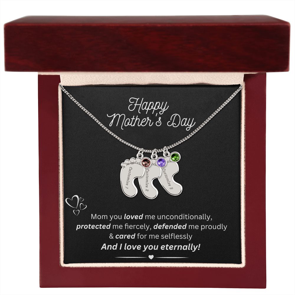 Engraved Baby Feet With Birthstone